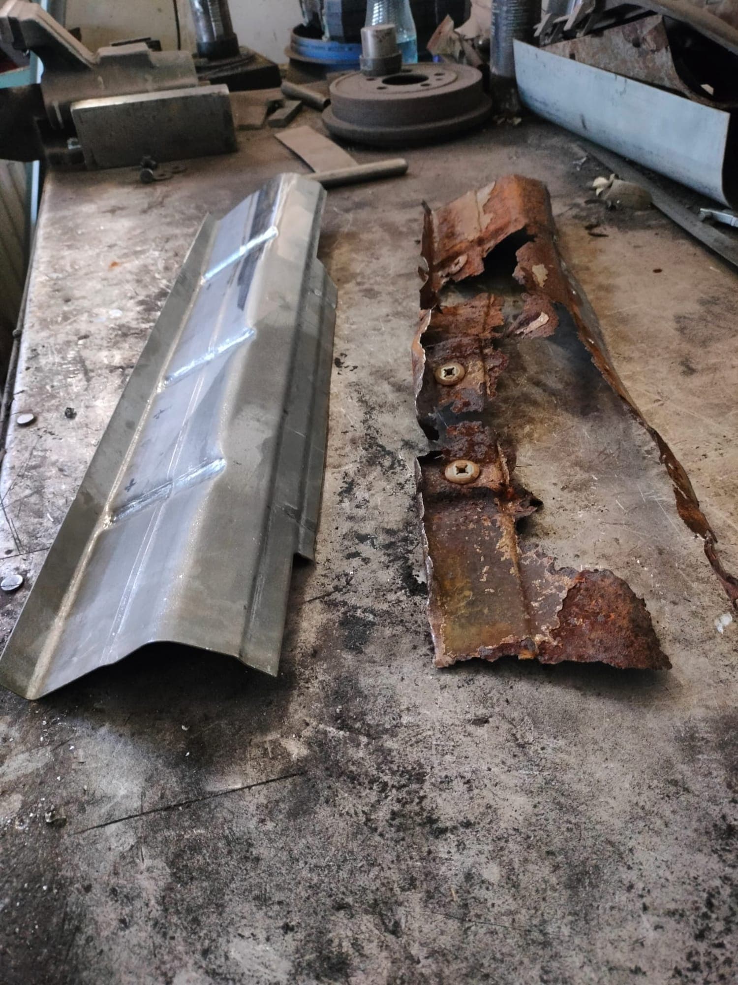 Sill — new section next to the corroded original